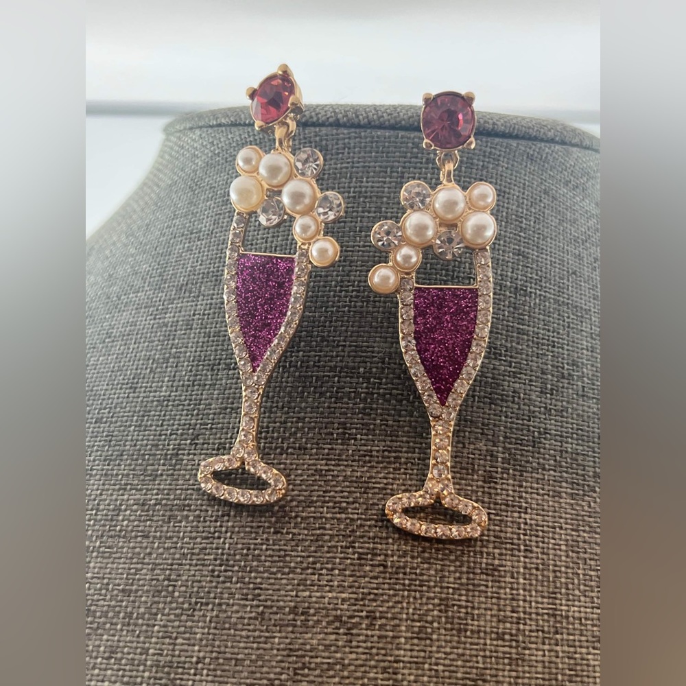 Champagne Wine Glass Earrings, Champagne Glass Statement Earrings,